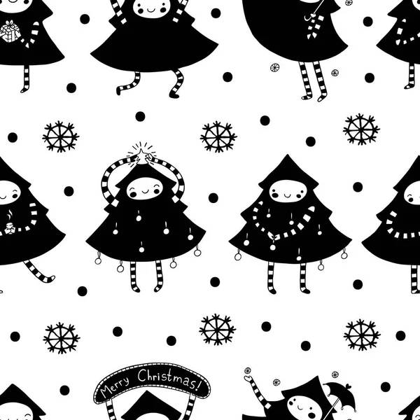 Słodki Choinka Wesołych Seamless Pattern — Wektor stockowy