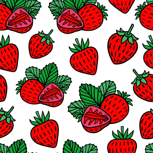 Doodle Strawberry Seamless Pattern — Stock Vector