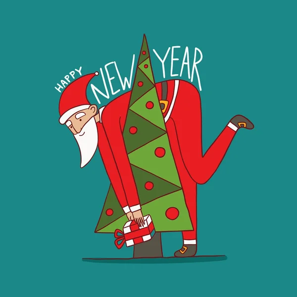 Веселі Санта Клаус і новорічна ялинка — стоковий вектор