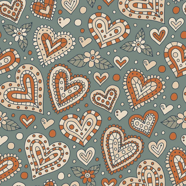 Doodle Hearts Seamless Pattern — Stock Vector