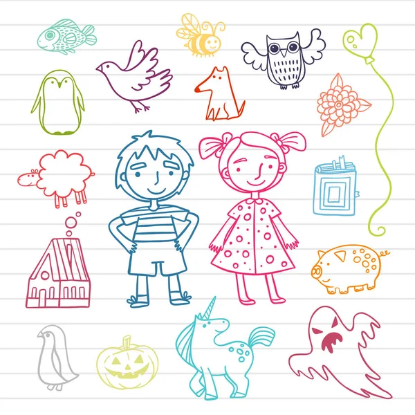 Coleção de doodles crianças bonitos — Vetor de Stock