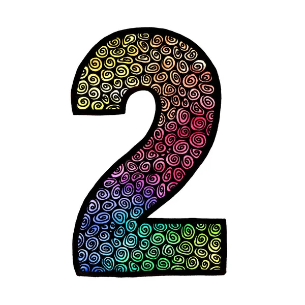 Número dois com textura de aquarela arco-íris — Fotografia de Stock
