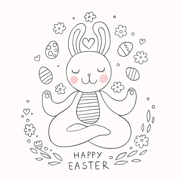 Mignon petit lapin de Pâques Méditer — Image vectorielle