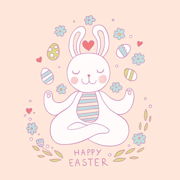 Mignon petit lapin de Pâques Méditer — Image vectorielle