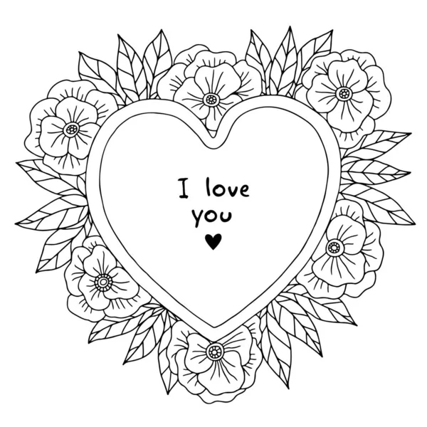 Plantilla de tarjeta de felicitación romántica con corazón y flores — Vector de stock