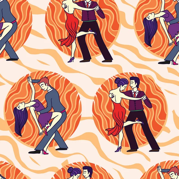 Pareja bailando tango dibujado a mano Doodle patrón sin costuras — Vector de stock