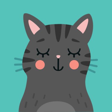 Şirin Kedi Portresi Vektör İllüstrasyonu