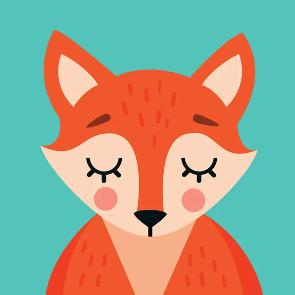 Cute Cartoon Fox Portraitt Vector Illustration — Stock Vector