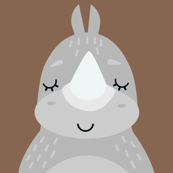 Leuke Rhino Portret Vector Illustratie — Stockvector
