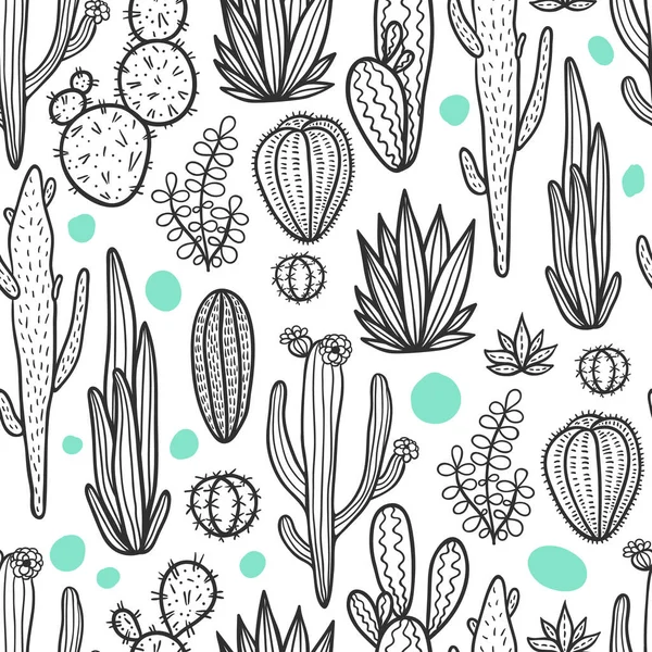 Beautiful Cactuses Abstract Natural Seamless Pattern — Stock Vector