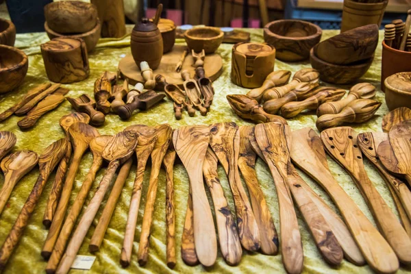 Hand made dishes made of olive wood. Germany