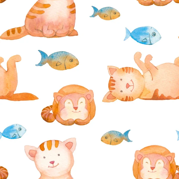Cartoon cats with fishes