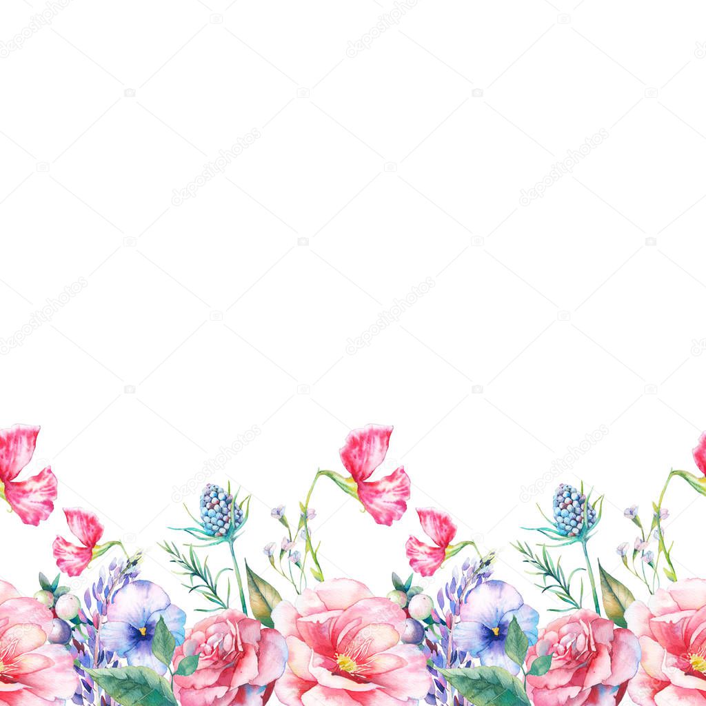 Download Watercolor floral repeating border. — Stock Photo © DinaL ...