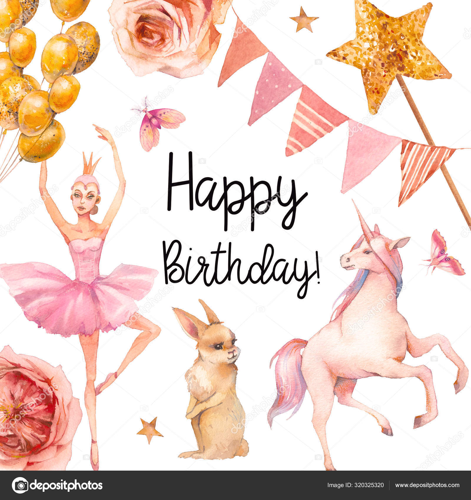 Joyeux Anniversaire Conception Carte Aquarelle Jouets Peints Main Licorne Ballons Image Libre De Droit Par Dinal C