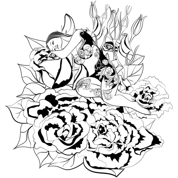 Fantaisie fille et fleur — Image vectorielle