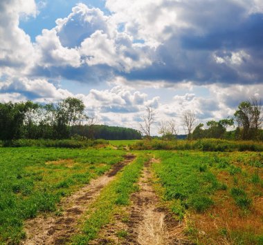 Köy yolunda bir alan üzerinden