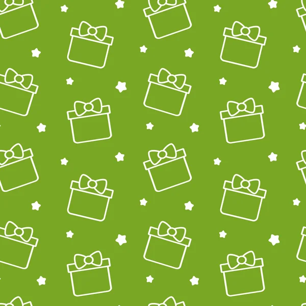 sevimli çizgi hediye kutusu yeşil arka plan sorunsuz vektör desen çizim üzerinde