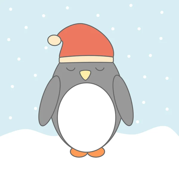 Cute lovely cartoon penguin in the snow vector illustration — Stock Vector