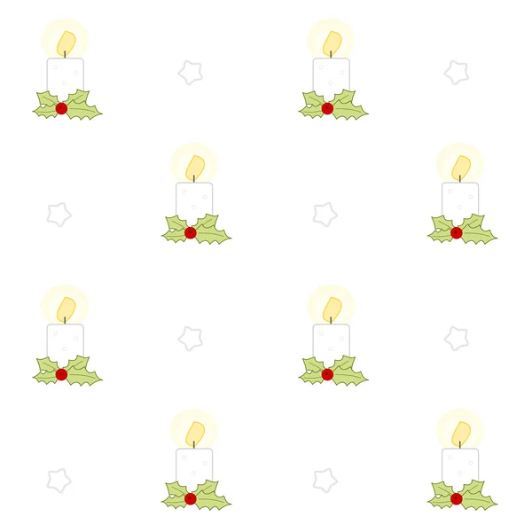 可爱的卡通圣诞蜡烛无缝矢量模式背景图和冬青浆果 — 图库矢量图片