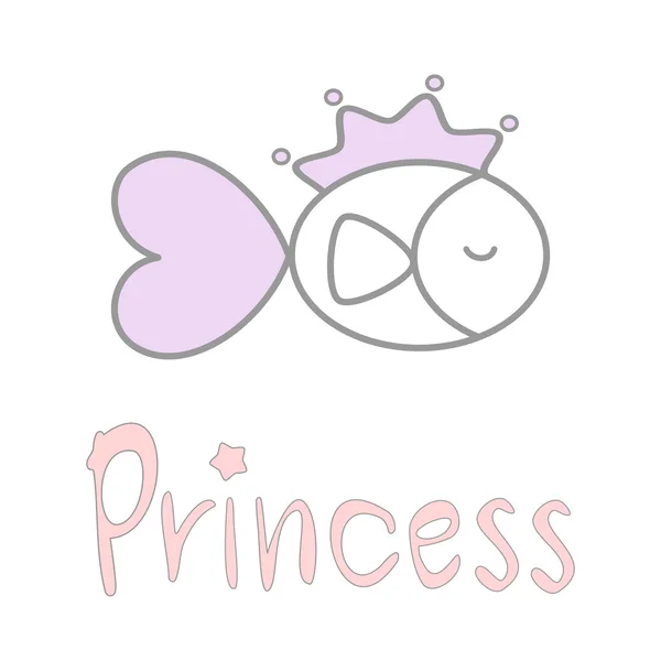 Leuke mooie cartoon prinses vis met kroon vectorillustratie — Stockvector