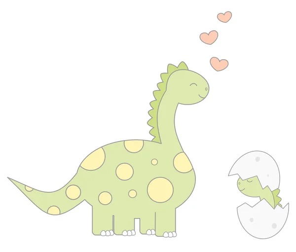 Dinossauro bonito dos desenhos animados com bebê engraçado vetor ilustração isolado no fundo branco — Vetor de Stock