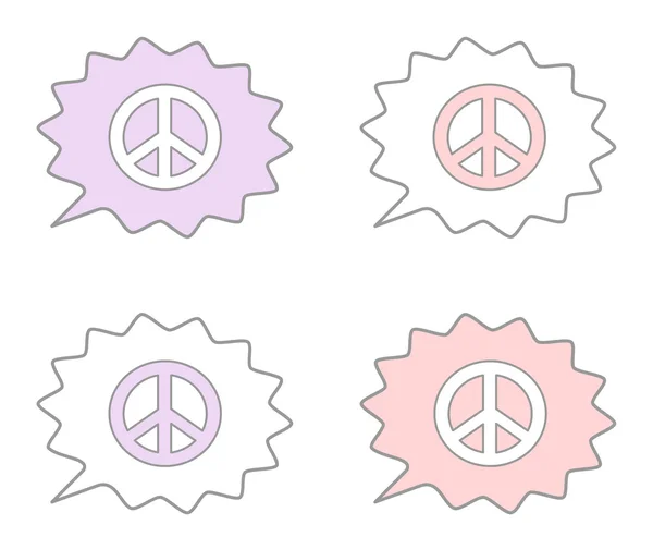 Bonito lindo rosa, branco, roxo fala bolha com paz símbolo vetor conjunto ilustração —  Vetores de Stock