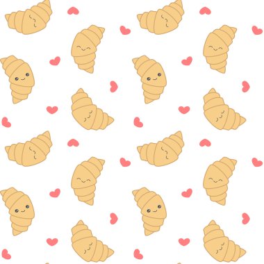 sevimli çizgi kruvasan sorunsuz vektör desen arka plan illüstrasyon