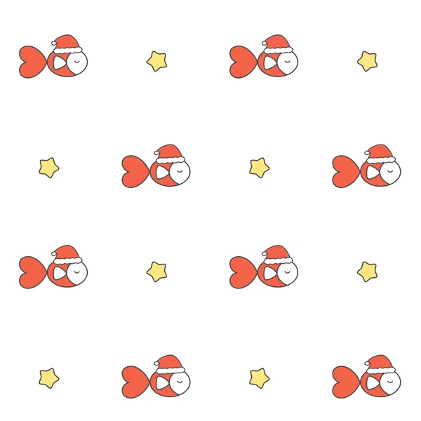 Söta tecknade fisk med jultomten hatt sömlös vektor mönster bakgrund illustration — Stock vektor