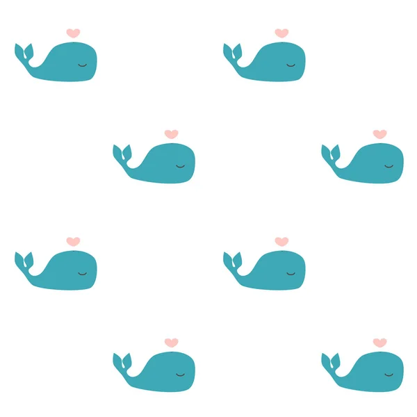 かわいい漫画クジラ シームレスなベクトル パターン背景イラスト — ストックベクタ