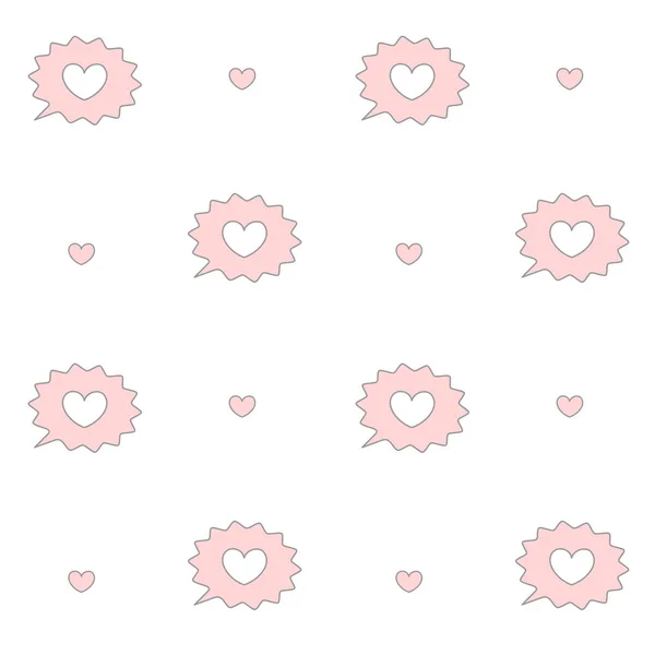 Bonito cartoon branco e rosa fala bolhas com coração sem costura vetor padrão fundo ilustração —  Vetores de Stock