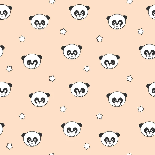 Lindo panda de dibujos animados sobre fondo rosa sin costuras patrón vectorial ilustración — Vector de stock