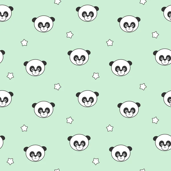 Söta tecknade panda på blå bakgrund sömlös vektor mönster illustration — Stock vektor