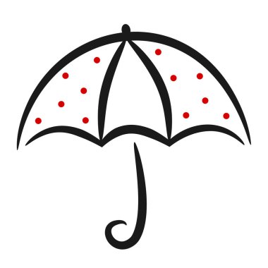 kırmızı noktalar ile sevimli siyah beyaz kırmızı doğrusal vektör şemsiye