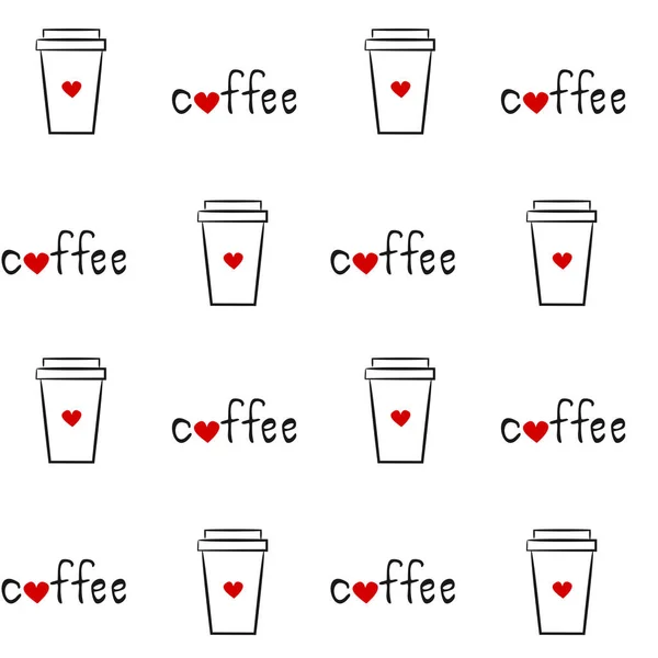 Mignon dessin à la main illustration linéaire café tasse en papier motif vectoriel sans couture illustration de fond — Image vectorielle