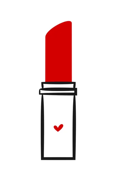 Niedlich handgezeichnet roter Lippenstift lineare Vektordarstellung isoliert auf weißem Hintergrund — Stockvektor