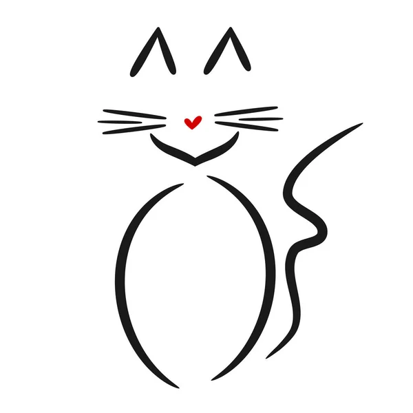 귀여운 선형 고양이 벡터 로고 블랙 화이트 레드 — 스톡 벡터