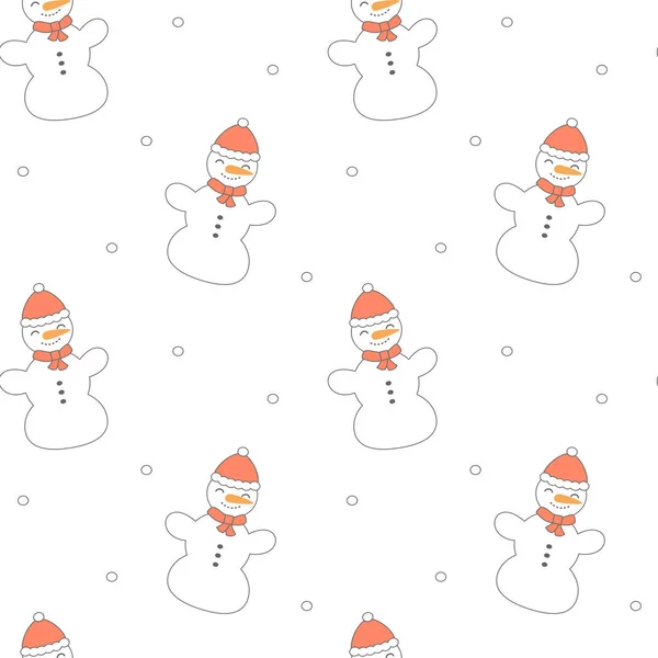 Cute cartoon snowman seamless vector pattern background illustration — Stock Vector