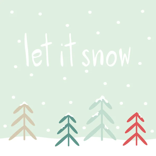 Carino mano disegnato lasciare neve Natale biglietto di auguri vettoriale illustrazione — Vettoriale Stock
