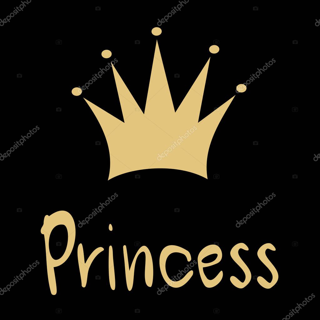 Download Black gold vector card with hand drawn crown and princess ...