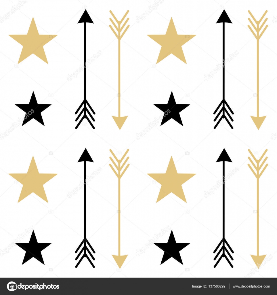 星と矢印の付いたゴールド黒白いシームレスなベクトル パターン背景イラスト ストックベクター C Alicev1978