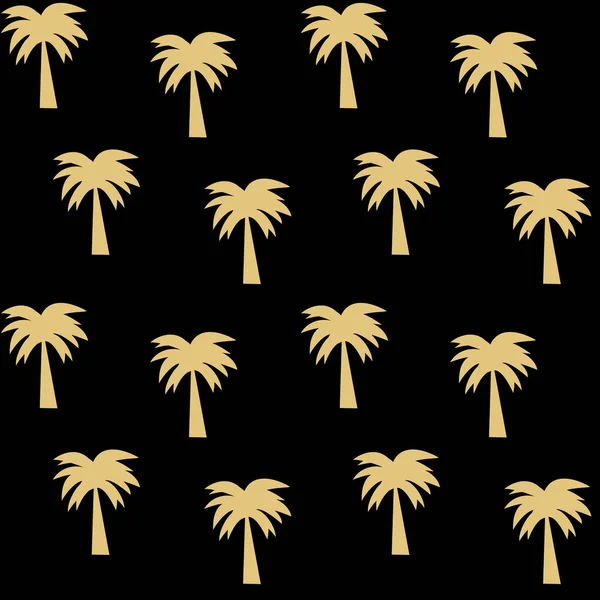 Gouden palm tree op zwarte achtergrond naadloze vectorillustratie patroon — Stockvector