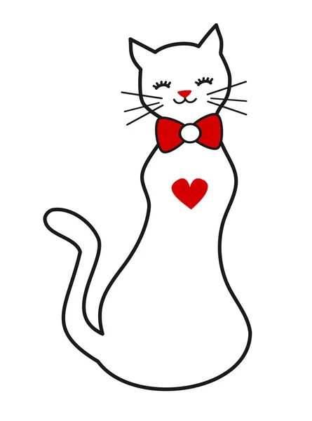 Cute lovely black white red cat vector illustration isolated on white background — Stock Vector