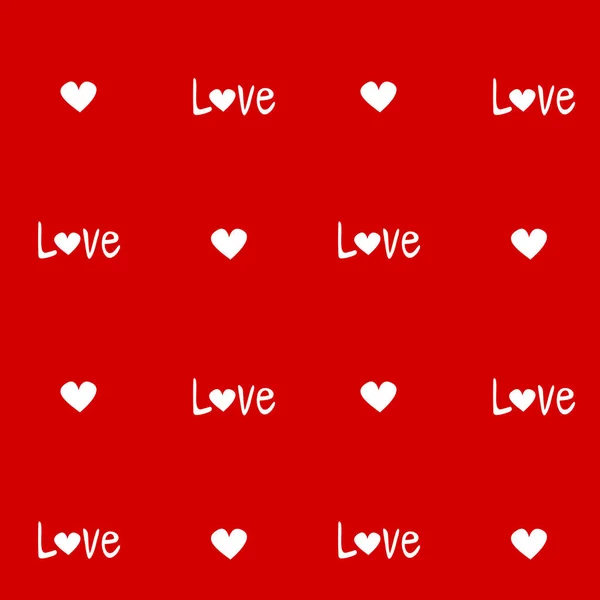 Aranyos szép piros háttér, kézzel rajzolt szerelem szó és fehér szív folytonos vector minta illusztráció — Stock Vector