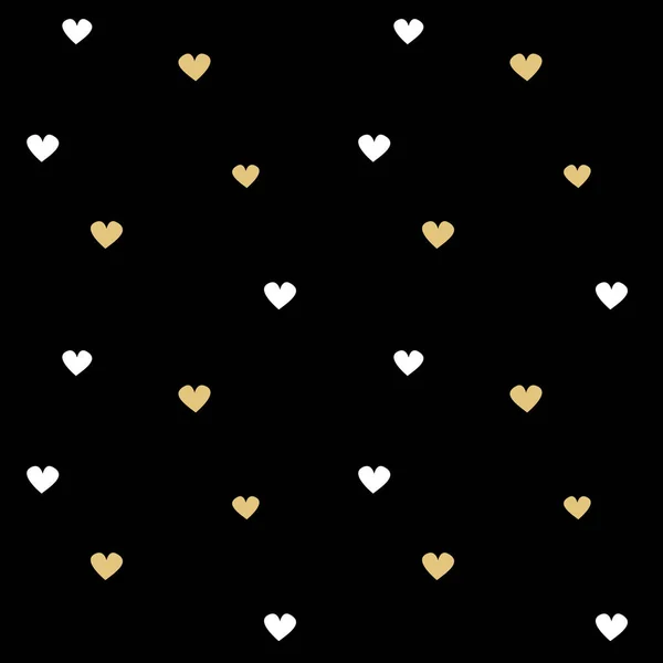 Noir blanc or motif vectoriel sans couture illustration de fond avec des cœurs — Image vectorielle