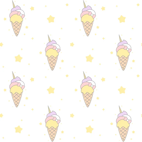 Cute cartoon rainbow unicorn ice cream seamless vector pattern background illustration — Stock Vector