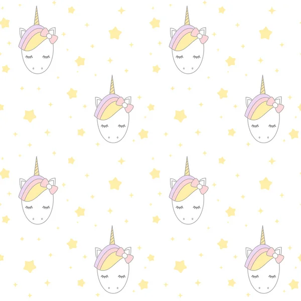Lindo unicornio de dibujos animados con estrellas inconsútil vector patrón fondo ilustración — Archivo Imágenes Vectoriales