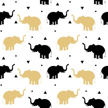 sevimli siyah ve altın filler Dikişsiz desen arka plan illüstrasyon vektör