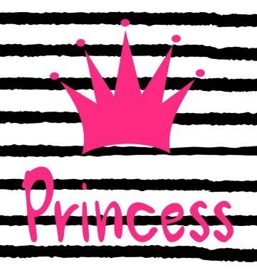 pembe taç ve çizgili arka plan üzerinde kelime yazı Prenses tatlı vektör kart el ile çizilmiş