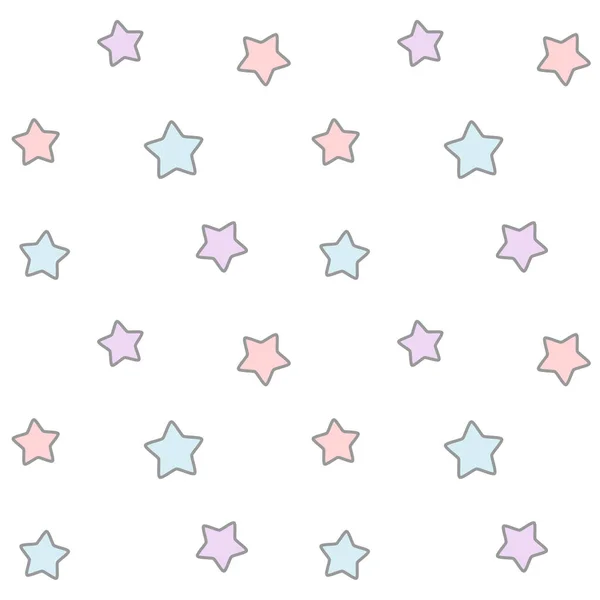 Söta tecknade rosa blå och violett stjärna sömlös vektor mönster bakgrund illustration — Stock vektor