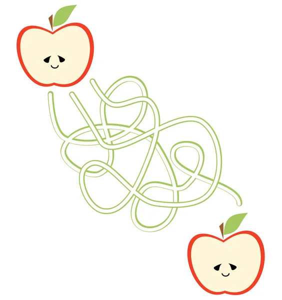 Χαριτωμένο καρτούν εικονογράφηση φορέα εκπαιδευτικά μονοπάτια ή λαβύρινθο παιχνίδι για παιδιά προσχολικής ηλικίας με το μήλο — Διανυσματικό Αρχείο